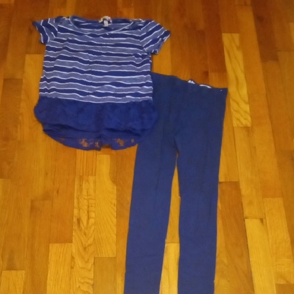 wonder nation Other - Blue Striped Top with lace accent and Leggings Set girl medium